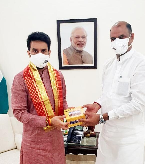 चितौडगढ़ के सांसद सी पी जोशी ने की केन्द्रीय मंत्री अनुराग ठाकुर से भेंट