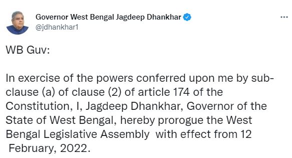 धनखड़-ममता में फिर ठनी : राज्यपाल ने बजट सत्र से पहले अनिश्चितकाल के लिए स्थगित की विधानसभा, TMC लाने वाली थी अविश्वास प्रस्ताव 2 धनखड़